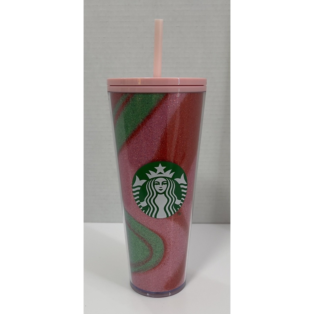 NEW Starbucks 2020 Winter Holiday Pink/Green/Red Swirl Glitter Tumbler Cold Cup